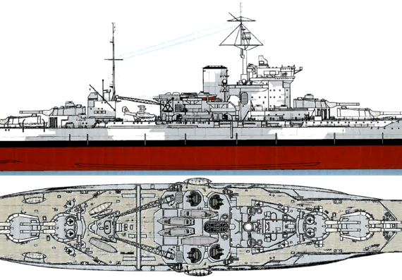 Combat ship HMS Warspite 1942 [Battleship] - drawings, dimensions, pictures